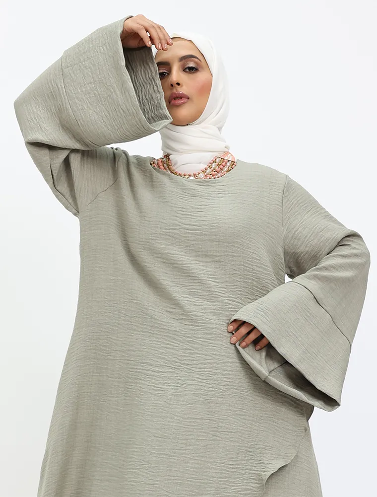 Khaki Linen Feel Wrap Co Ord Set